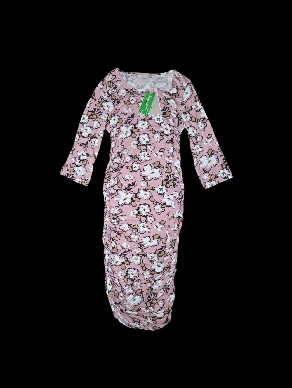 NWT ICHI Dress Viscose Pink White Floral Ruched Sides Women Size M Maternity
